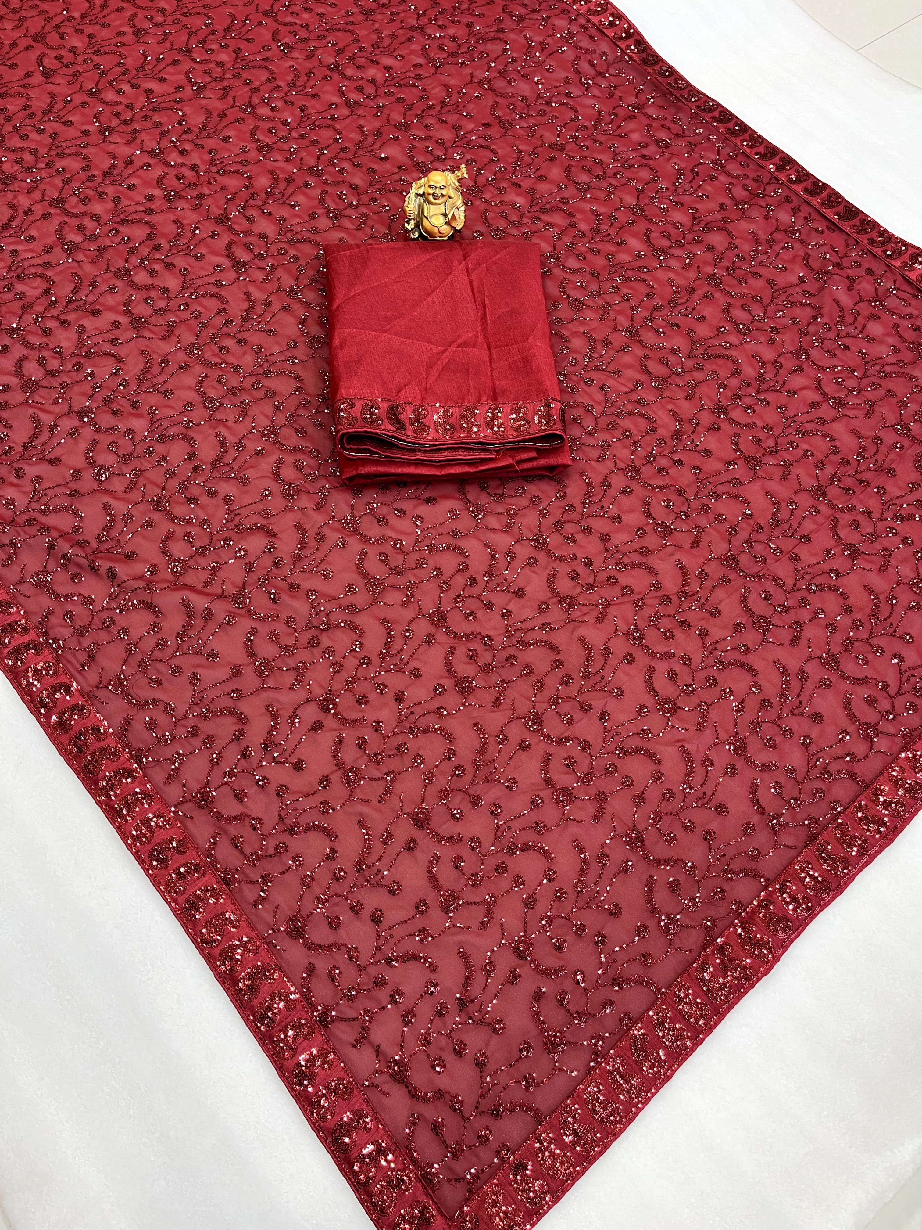 Saree Of Georgette With Heavy 3mm Sequins Embroidery Work