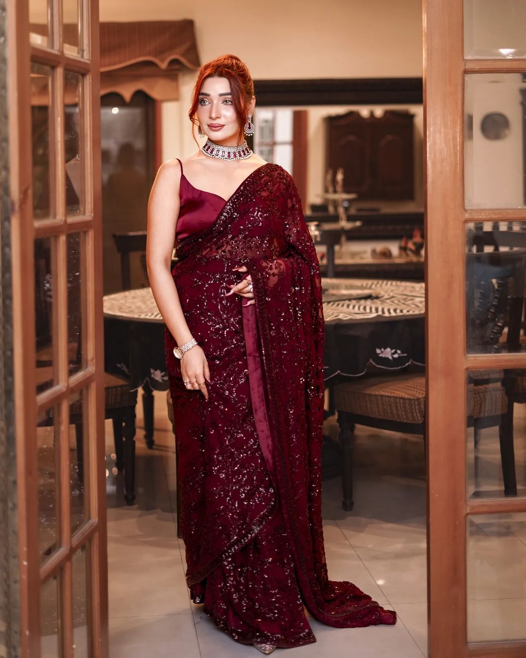Saree Of Georgette With Heavy 3mm Sequins Embroidery Work