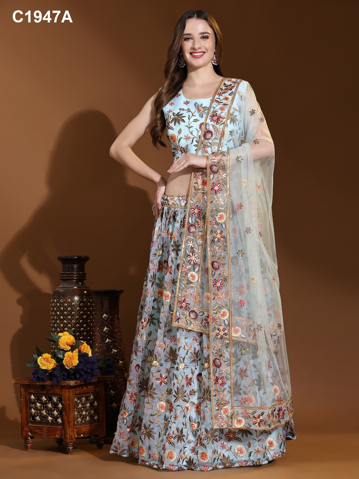 Crop Top Lehenga - Bust Size: 44 Inch (In)