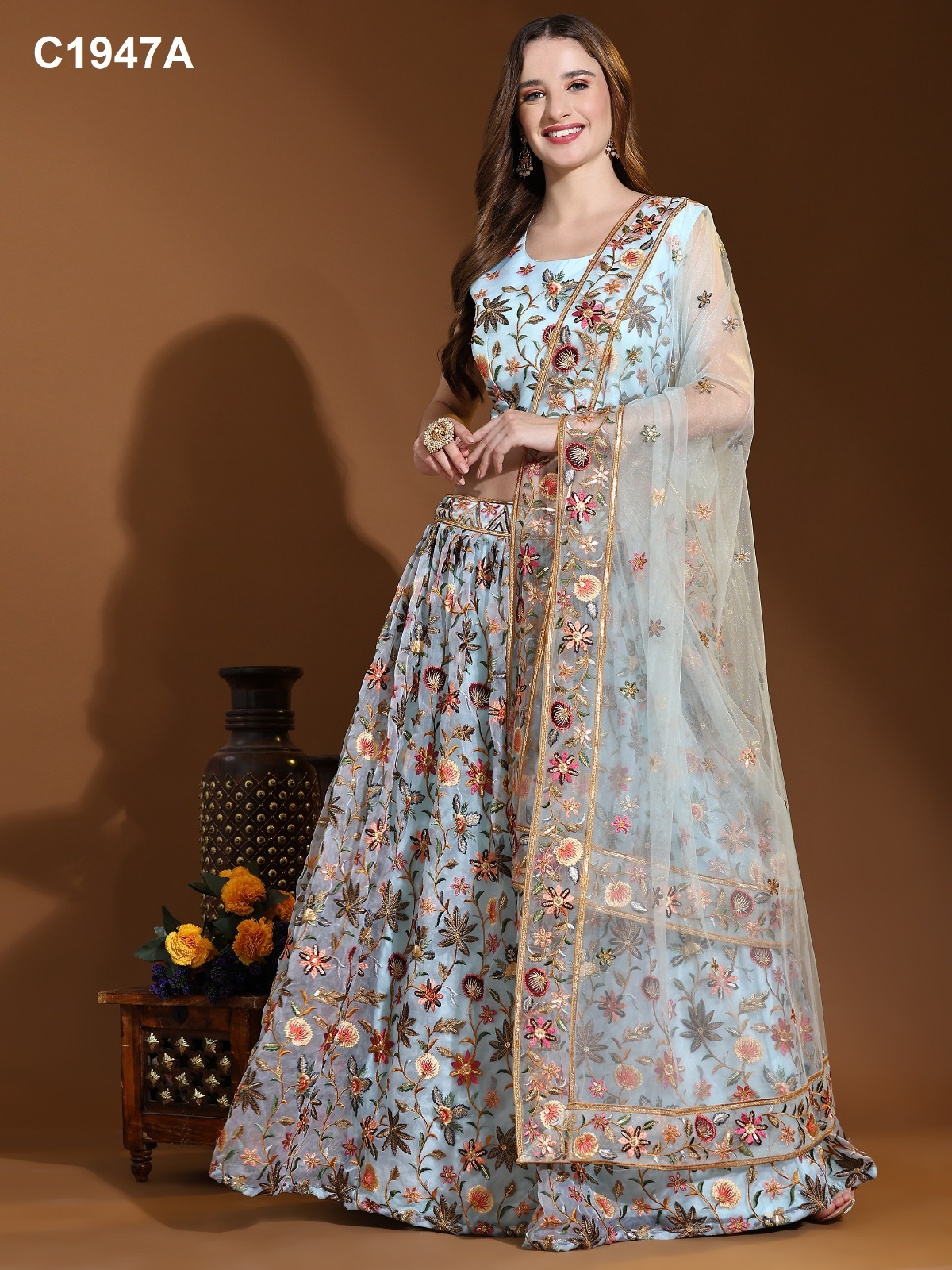 Crop Top Lehenga - Bust Size: 44 Inch (In)