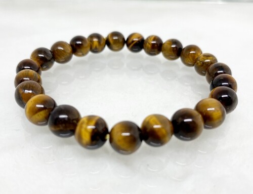 Tiger Eye Bracelet Crystal Beaded Bracelet - Natural Gemstones, 4mm-10mm Beads, 7-7.5 Inches Length, Brown Round Stones, 22g Weight