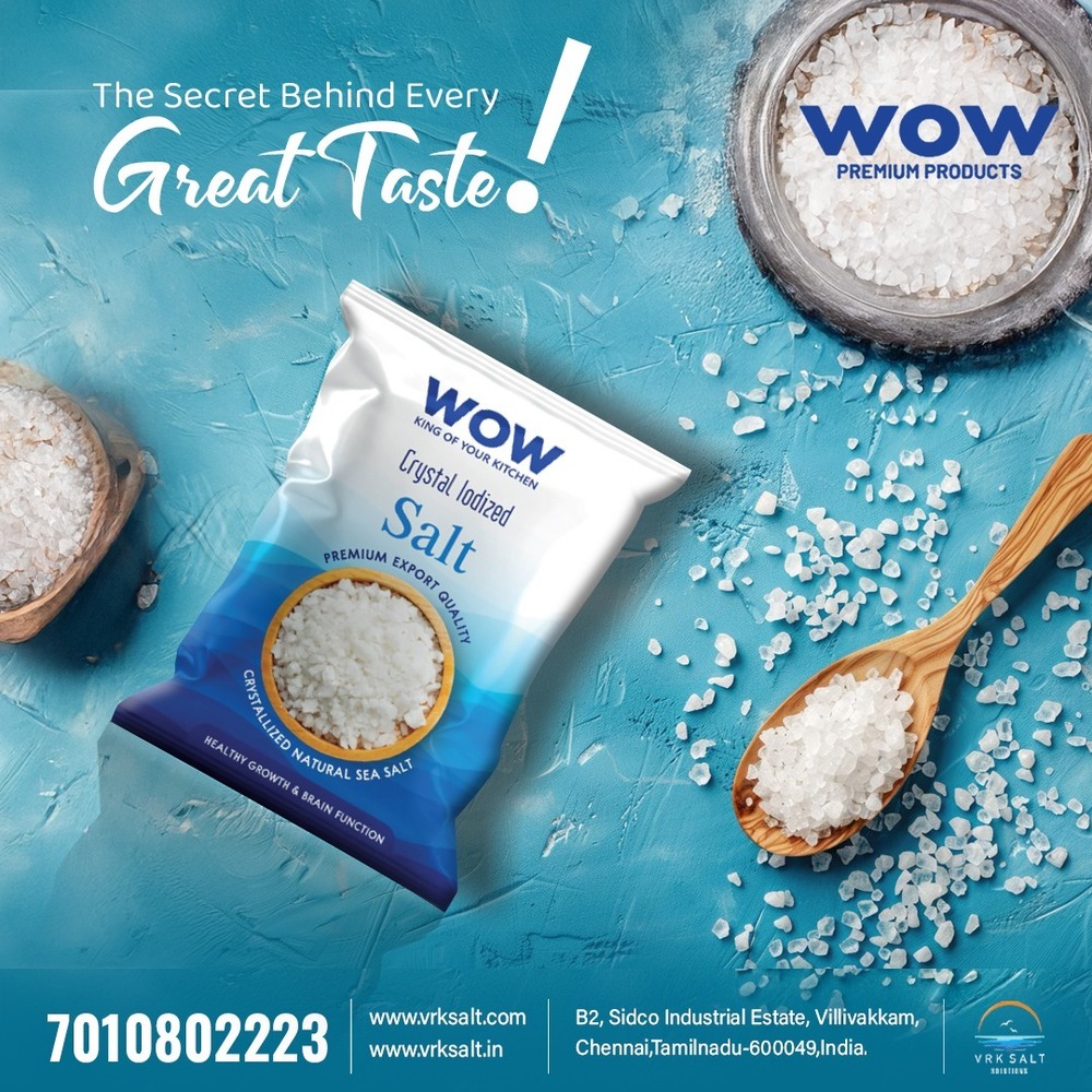Wow Crystal Iodised Salt - Refined Form 500 GM to 15 KG | 99% Purity, Nil Moisture Content, White Color, 12 Months Shelf Life