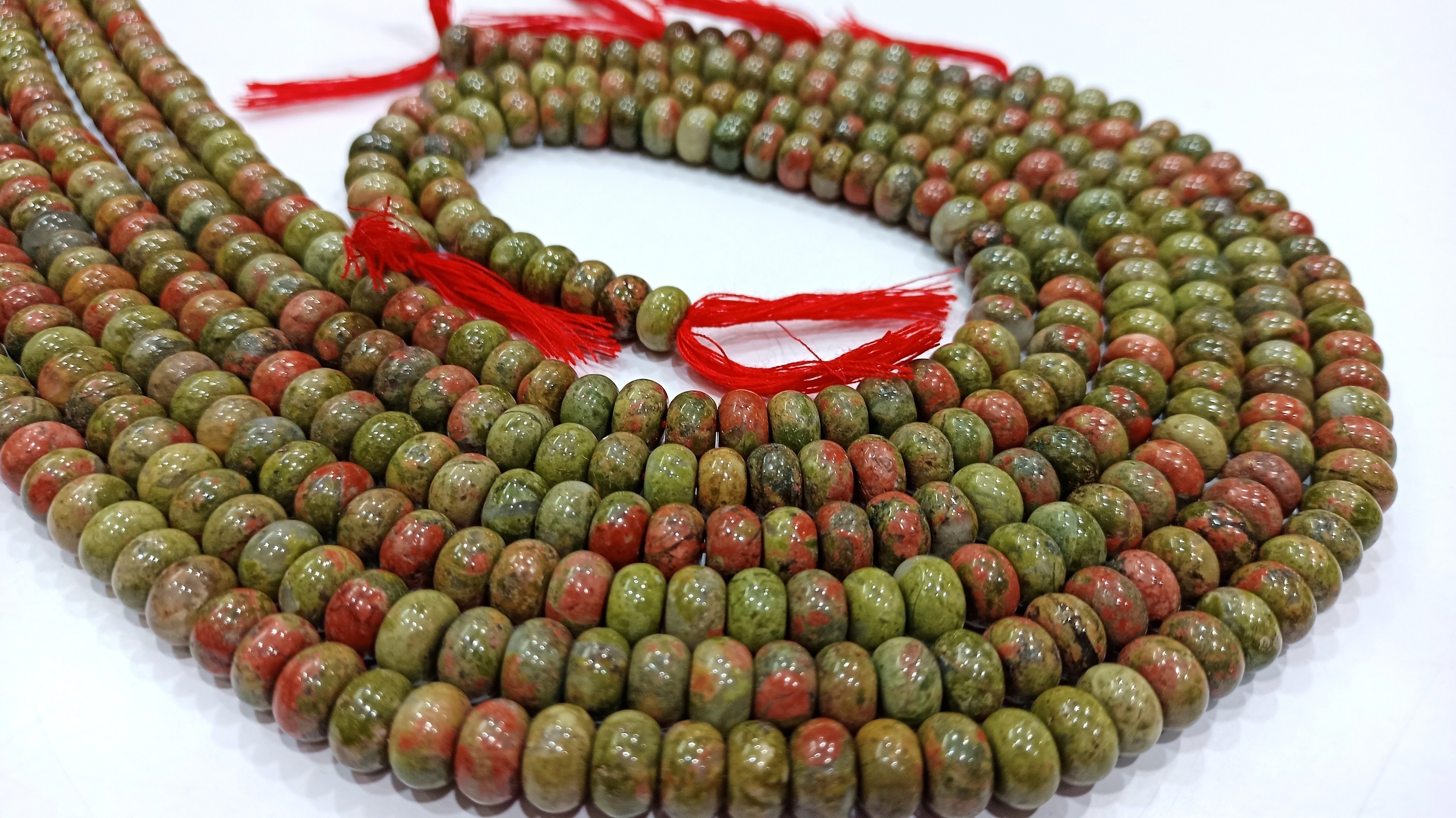 Natural Unakite Rondelle Plain 8mm Beads Sold Per Strand 8'' Long - Beads Colour: Brown