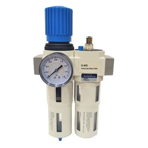 F Series Modular Filter Regulator And Lubricator Unit - Die Cast Polycarbonate And Metal Guard, 1/4" And 1/2" Size, Industrial Use, Elegant White Finish