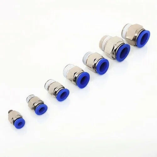 Pneumatic Fittings - Metal Push Male Connector M5 - 1/2", Silver With Pbt Cap For Durable Pneumatic Connections