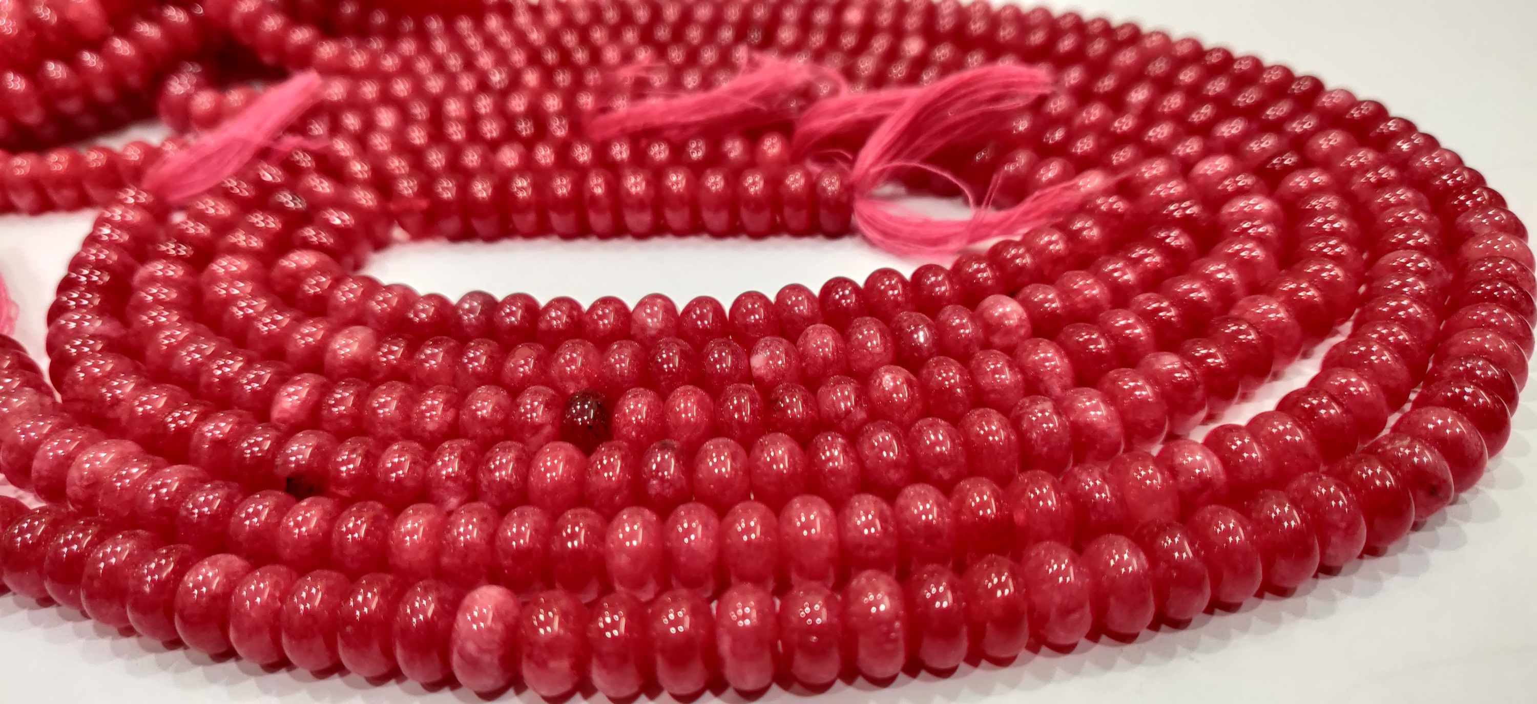 Natural Raspberry Chalcedony Rondelle Plain 8mm Beads Sold Per Strand 8'' Long - Beads Colour: Red