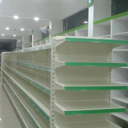 End Rack Supermarket Racks - Heavy Duty Steel, 6 Foot Height | 250 Kg/hr Capacity, Polished Finish, L-Shaped Design