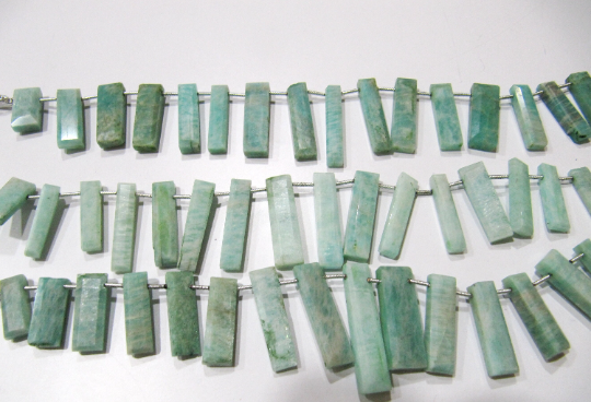 Natural Amazonite Baguette Shape 8x12mm Beads Strand 8 Inches Long - Beads Colour: Blue