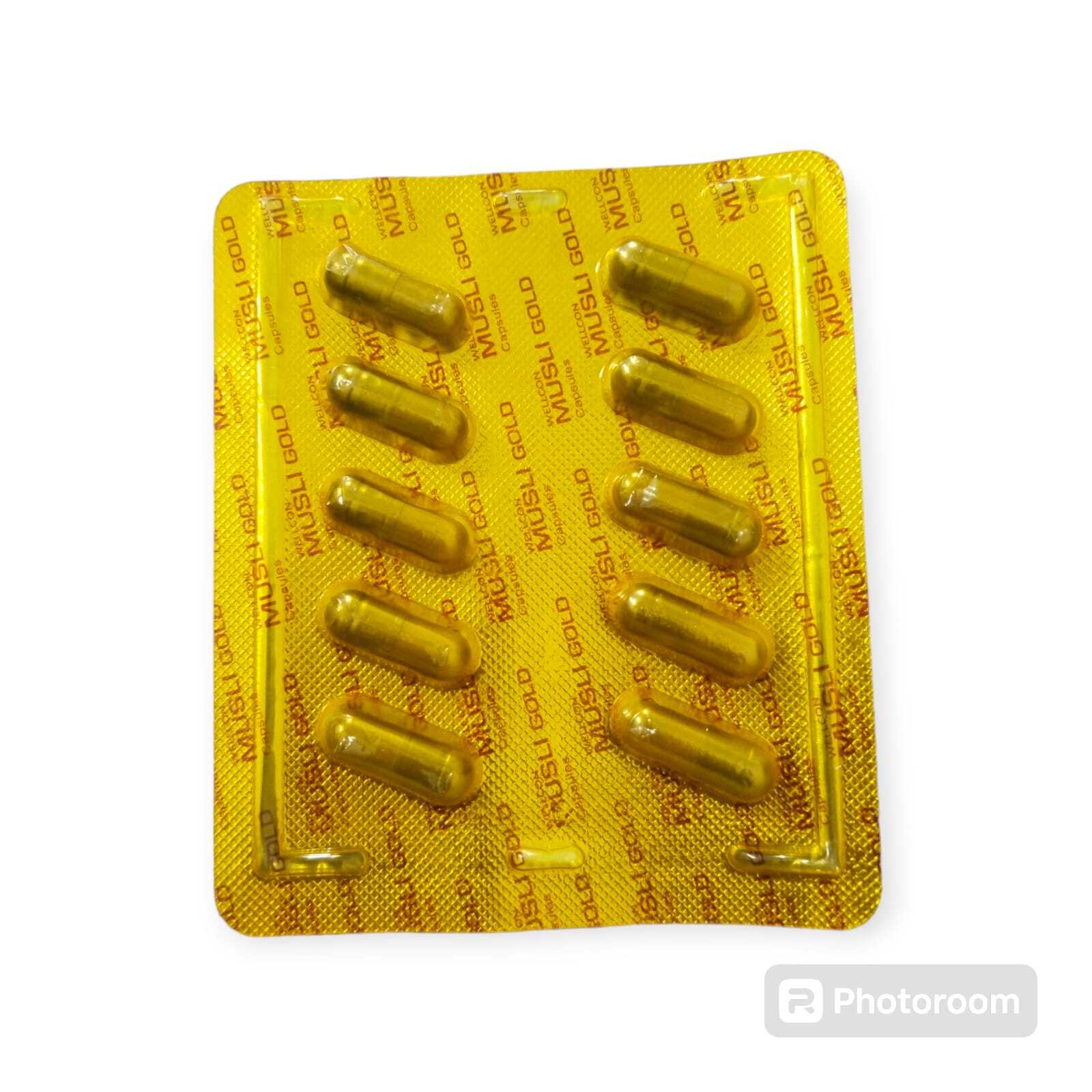 Musli Gold Capsules - Safed Musli Ext. 200mg, Ashwagandha Ext. 20mg, Javitri 30mg, Shilajeet Ext. 50mg, Kapikachhu 50mg, Amla 20mg, Gokhru 50mg, Samudra 50mg, Swarna Bhasma 5mcg | Herbal Blend For Wellness Support