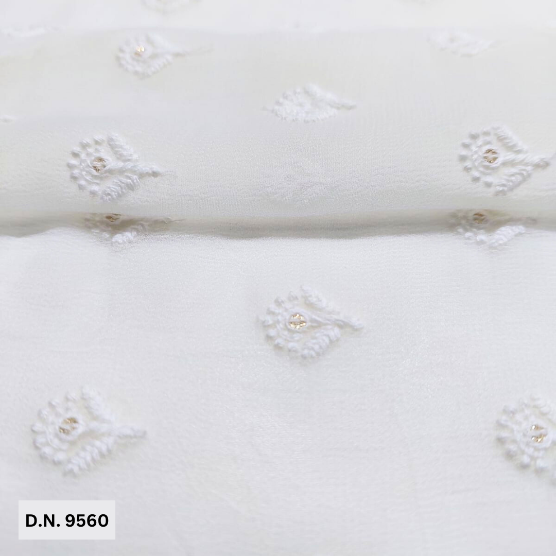 Madhav Fashion Small Motif Thread Work Embroidery Fabric - Color: Multicolor