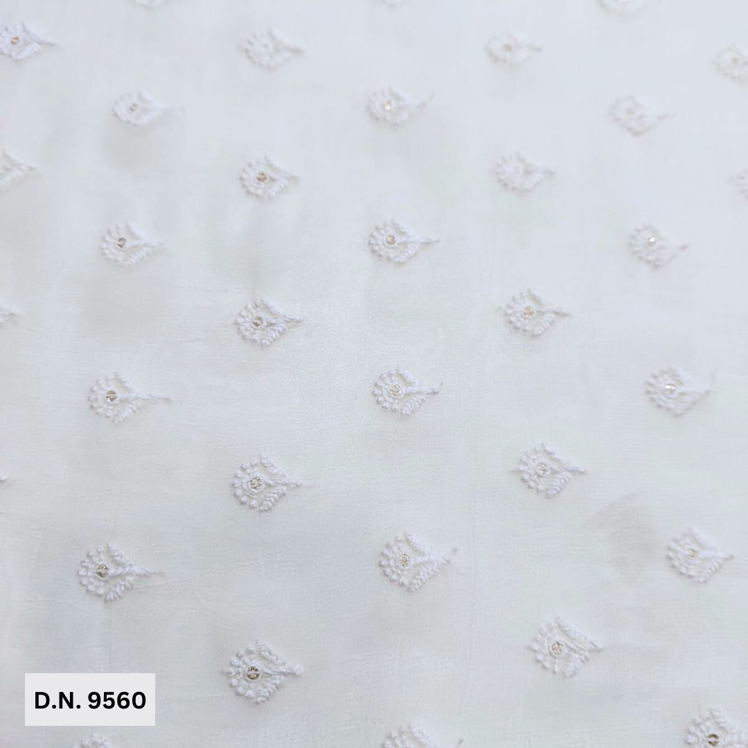 Madhav Fashion Small Motif Thread Work Embroidery Fabric - Color: Multicolor