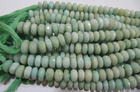 Natural Green Amazonite Rondelle Faceted 9-10 Mm Beads Strand 10 Inch Long - Material: Stone