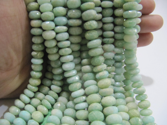 Natural Green Amazonite Rondelle Faceted 9-10 Mm Beads Strand 10 Inch Long - Material: Stone