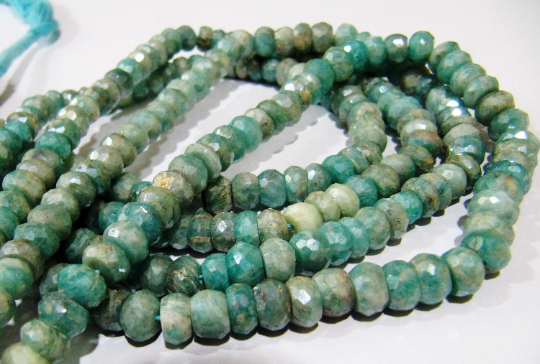 Natural Amazonite Rondelle Faceted Silver 6-7mm Beads Strand 13 Inches Long