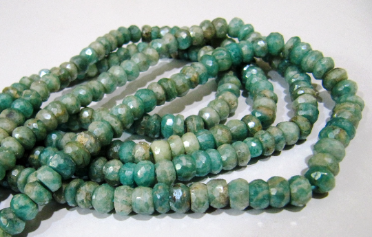 Natural Amazonite Rondelle Faceted Silver 6-7mm Beads Strand 13 Inches Long