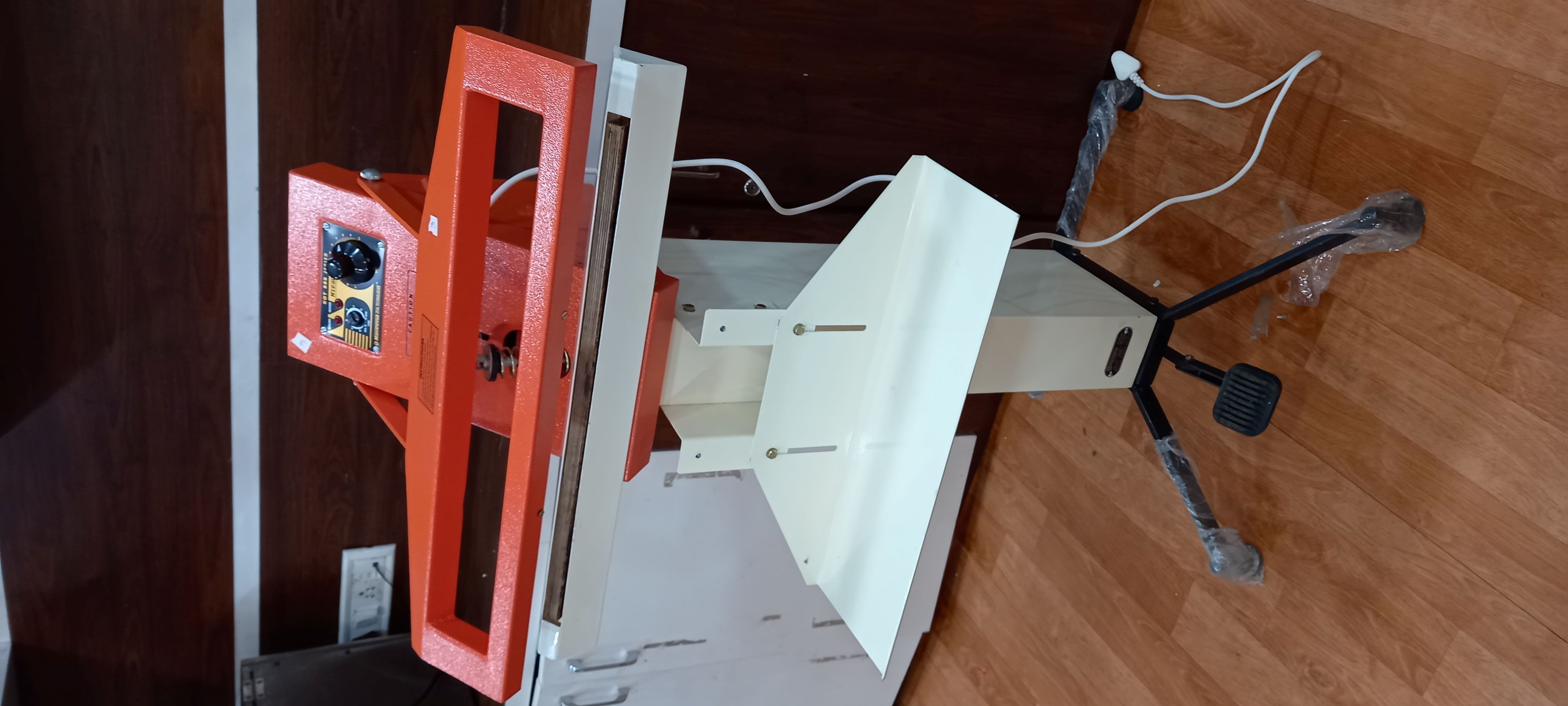 Foot Operated Heat Sealer Machine - Electric, 1370x920x1800 Mm, Orange | Ideal For Multi Layer Laminated Bags, Hot Bar Sealing Capability, Manual Operation