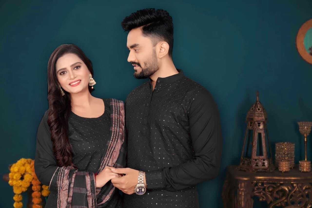 Couple Combo Kurti & Kurta - Cotton Fabric Full Sleeve Design Available In 6 Unique Colors | Features: Breathable Quick Dry Plus Size Traditional Ethnic Wear