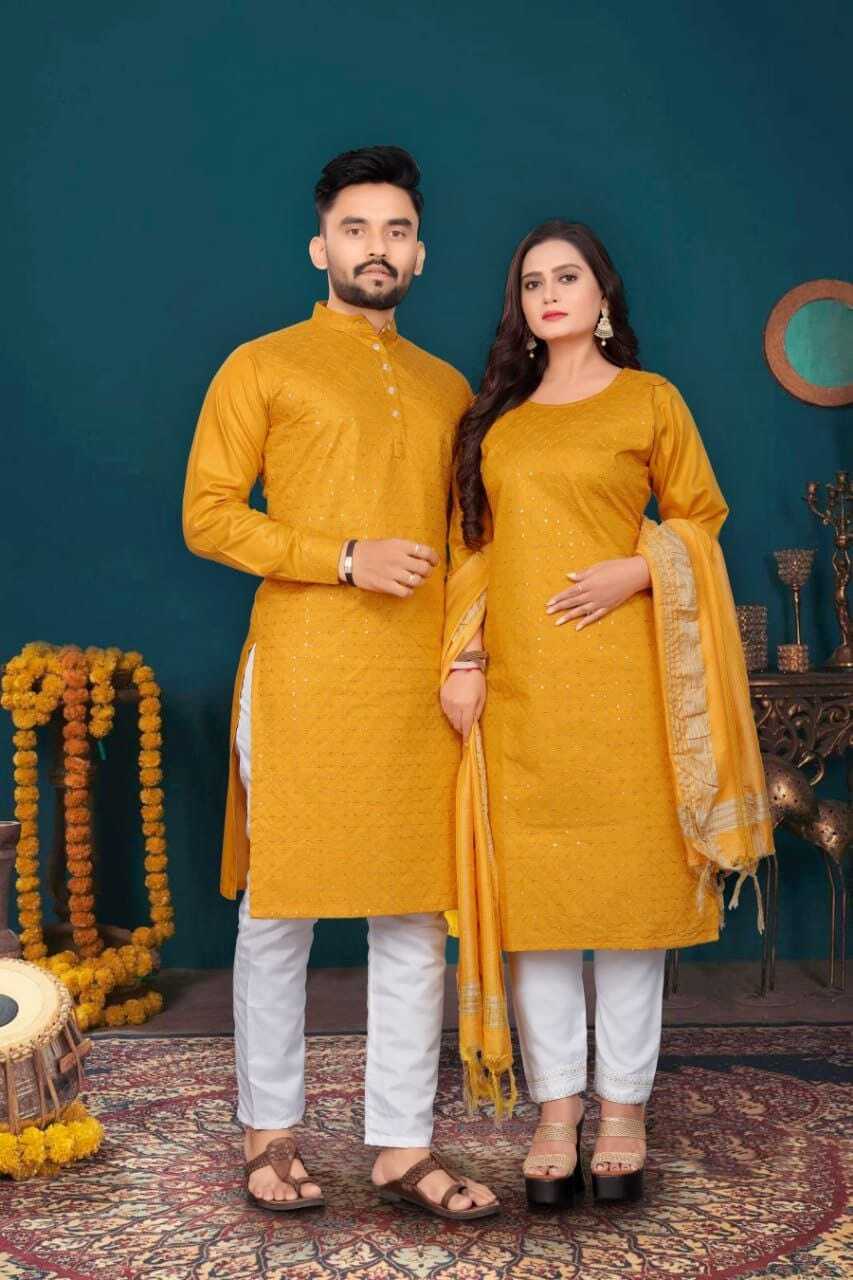 Couple Combo Kurti & Kurta - Cotton Fabric Full Sleeve Design Available In 6 Unique Colors | Features: Breathable Quick Dry Plus Size Traditional Ethnic Wear