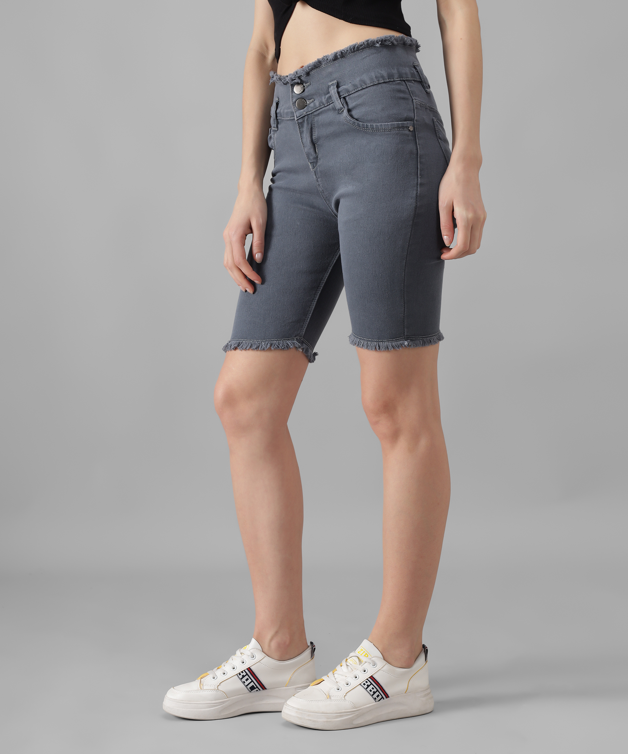 Solid Women Grey Denim Shorts - Age Group: 9-10 Years
