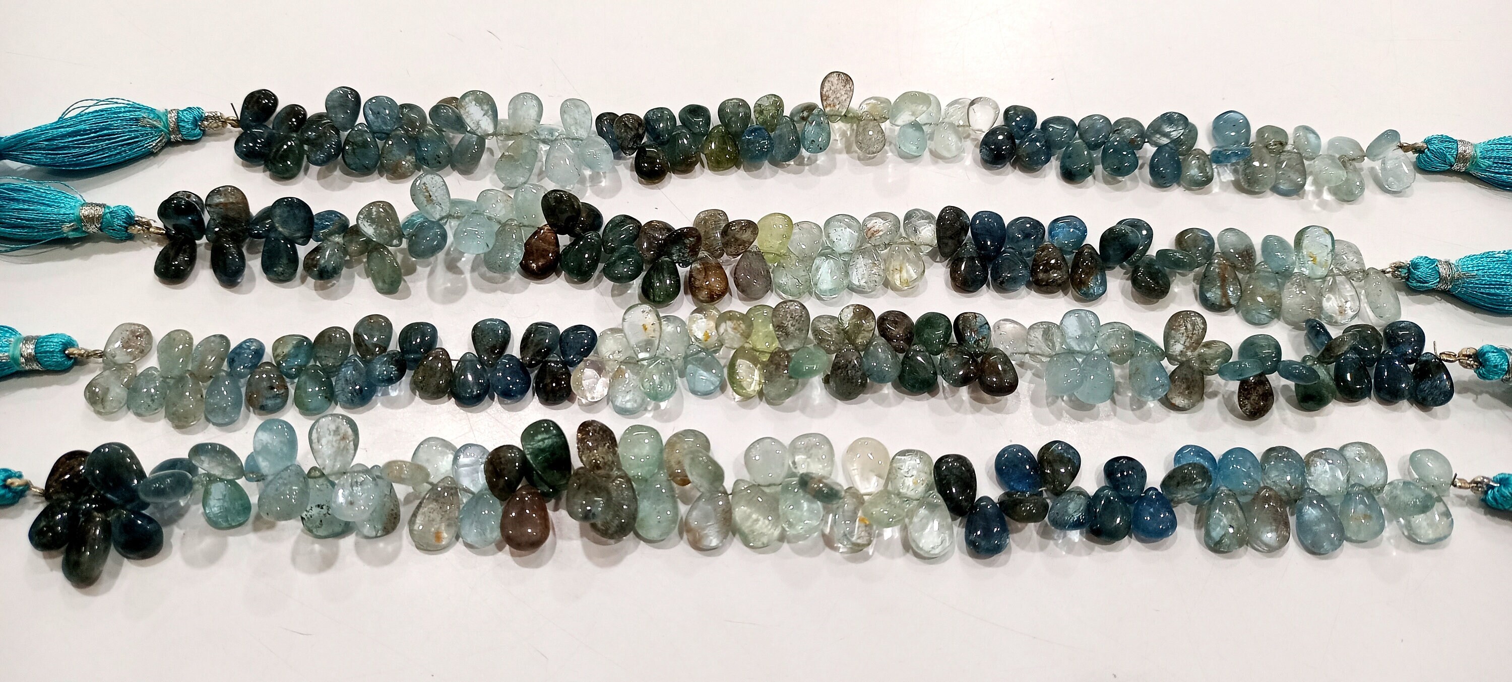 Natural Moss Aquamarine Gemstone Beads - Pear Shape 5x8mm , Multicolor Smooth Stones For Jewelry Making