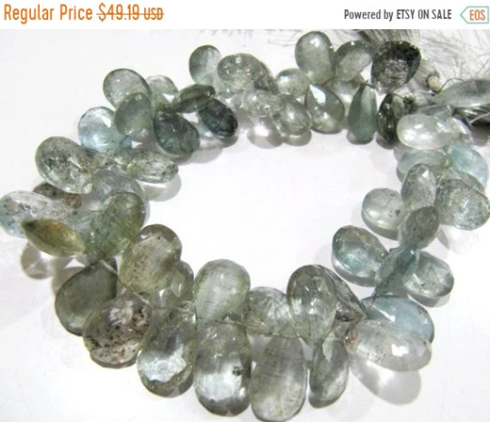 Natural Moss Aquamarine Pear Shape Faceted 6x9mm To 7x11mm Strand 9'' Long - Beads Colour: Multicolor