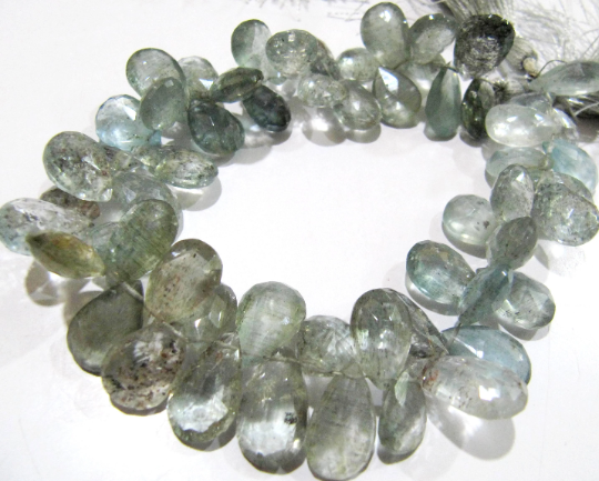 Natural Moss Aquamarine Pear Shape Faceted 6x9mm To 7x11mm Strand 9'' Long - Beads Colour: Multicolor