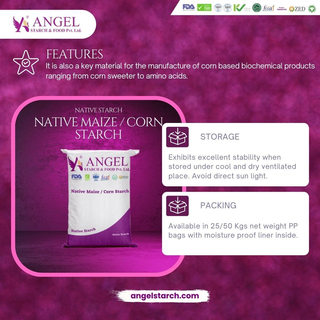 Native Maize Starch - 25 Kilograms | 12 Months Shelf Life, Ideal For Baked Goods, Confectionaries, Dairy Products, And More