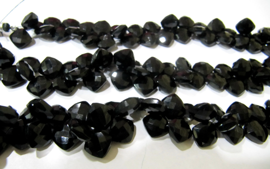 Natural Black Spinel Faceted Cushion Shape 10mm Beads Strand 8 Inches Long