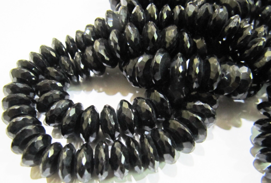 Natural Black Spinel German Cut Faceted Beads 8to12 Mm Strand 8 Inches Long