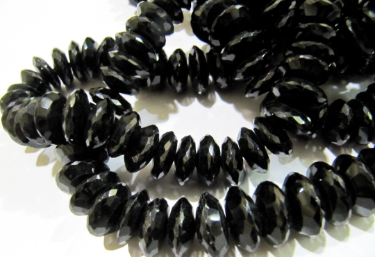 Natural Black Spinel German Cut Faceted Beads 8to12 Mm Strand 8 Inches Long