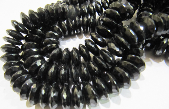 Natural Black Spinel German Cut Faceted Beads 8to12 Mm Strand 8 Inches Long