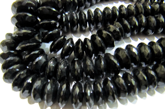 Natural Black Spinel German Cut Faceted Beads 8to12 Mm Strand 8 Inches Long