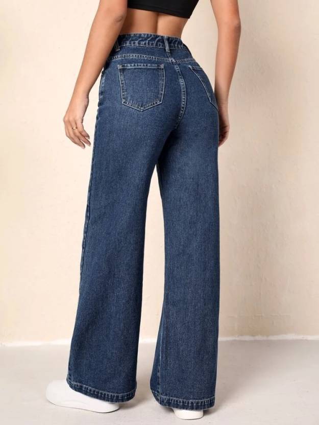 Women Straight Fit High Dark Blue Rise Jeans - Age Group: >16 Years