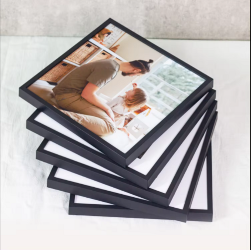 Elegant Square Photo Frame Set - 8x8 & 12x12 inches | Durable PS Synthetic Wood, Customized Finish, Eco-Friendly, Smooth Texture, Exquisite Beveled Edges, Ideal for Family Wall Art