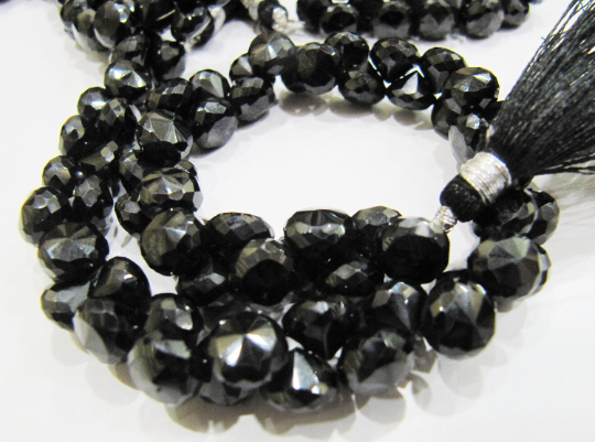 Natural Black Spinel Faceted Onion Shape 6-7mm Beads Per Strand 10 Inch Long