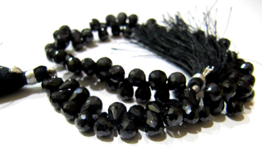 Natural Black Spinel Faceted Onion Shape 6-7mm Beads Per Strand 10 Inch Long