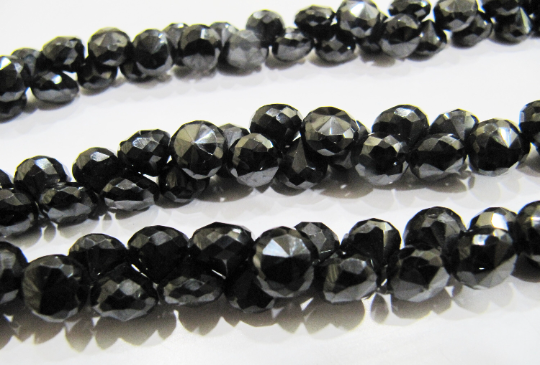 Natural Black Spinel Faceted Onion Shape 6-7mm Beads Per Strand 10 Inch Long