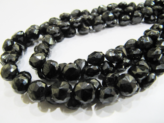 Natural Black Spinel Faceted Onion Shape 6-7mm Beads Per Strand 10 Inch Long