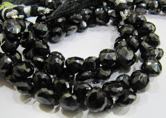 Natural Black Spinel Faceted Onion Shape 6-7mm Beads Per Strand 10 Inch Long