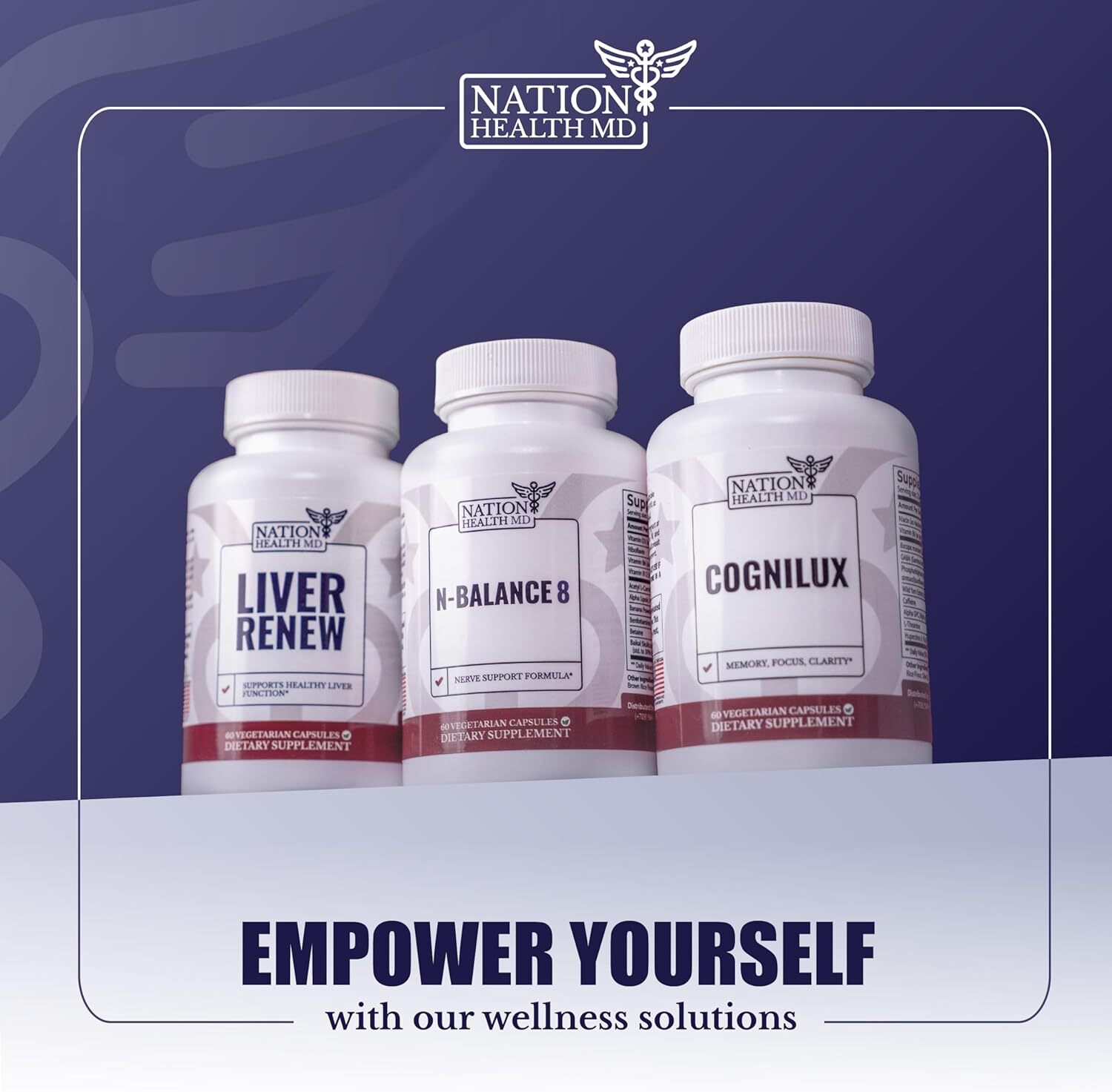 Nation Health Md Cognilux - 60 Vegetarian Capsules | Brain Health, Memory Boost, Cognitive Function, Focus Enhancement, Mood Elevation