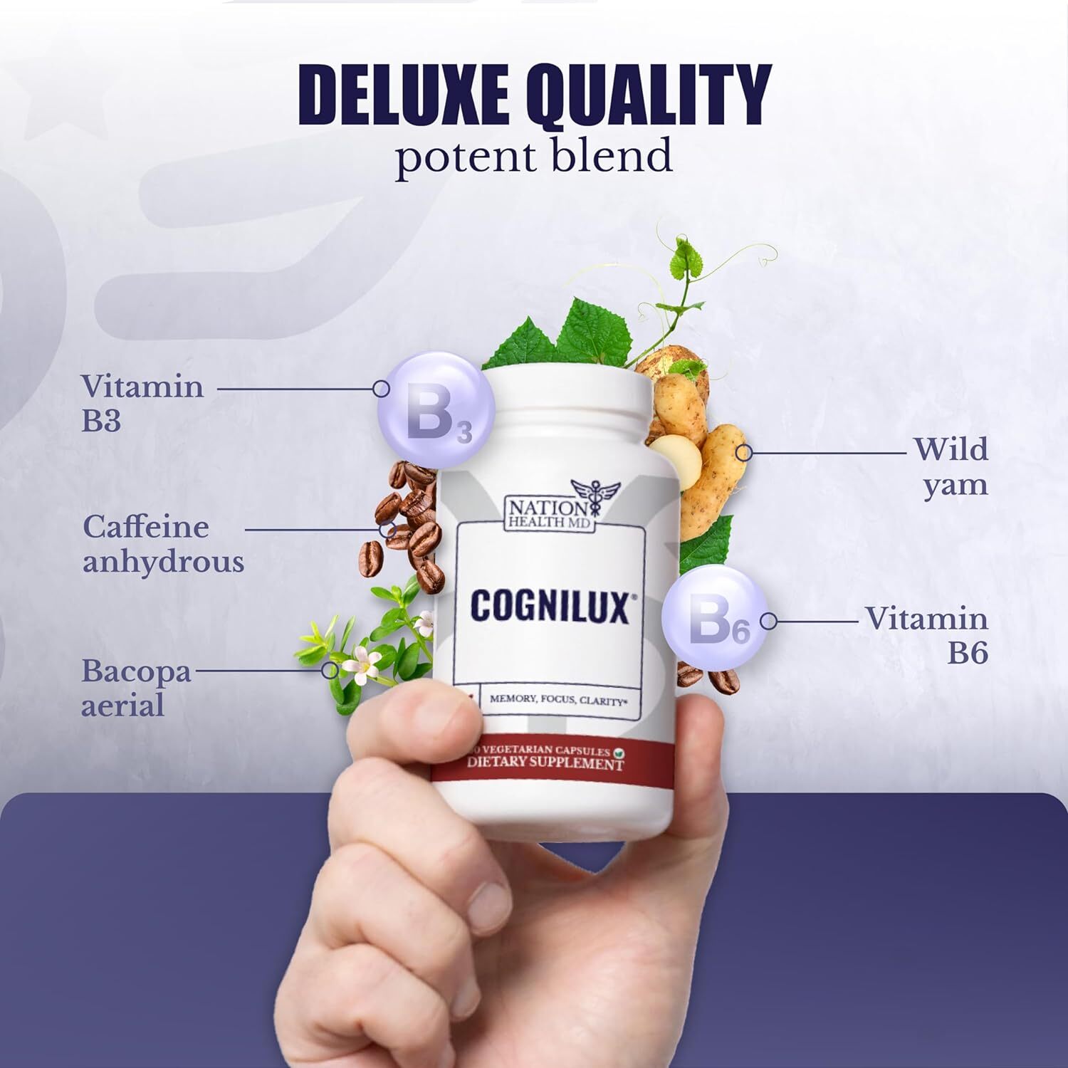 Nation Health Md Cognilux - 60 Vegetarian Capsules | Brain Health, Memory Boost, Cognitive Function, Focus Enhancement, Mood Elevation