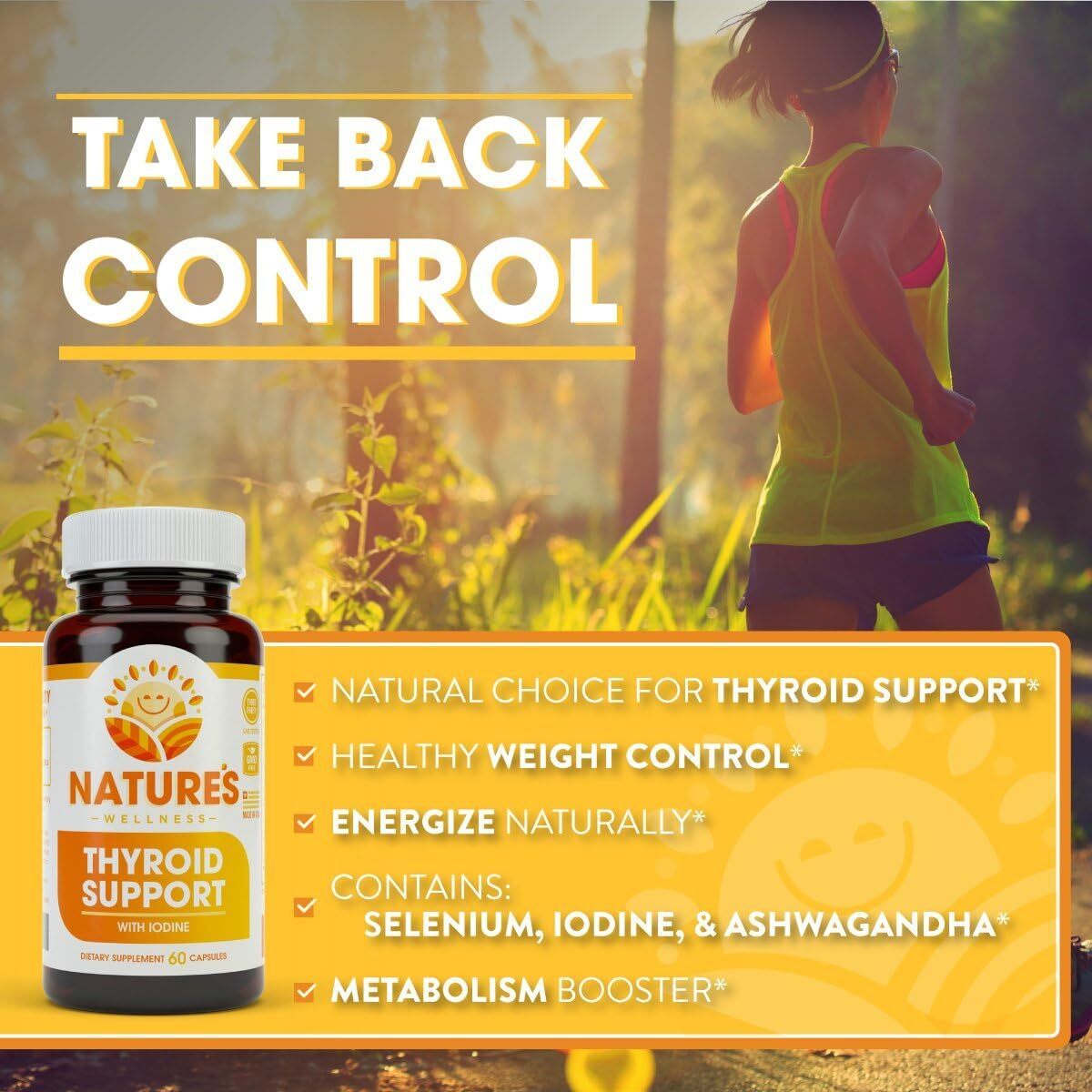 Natures Wellness Thyroid Support Complex With Iodine - 60 Capsules | Immune Support, Improved Energy, Weight Loss Aid, Thyroid Function Support