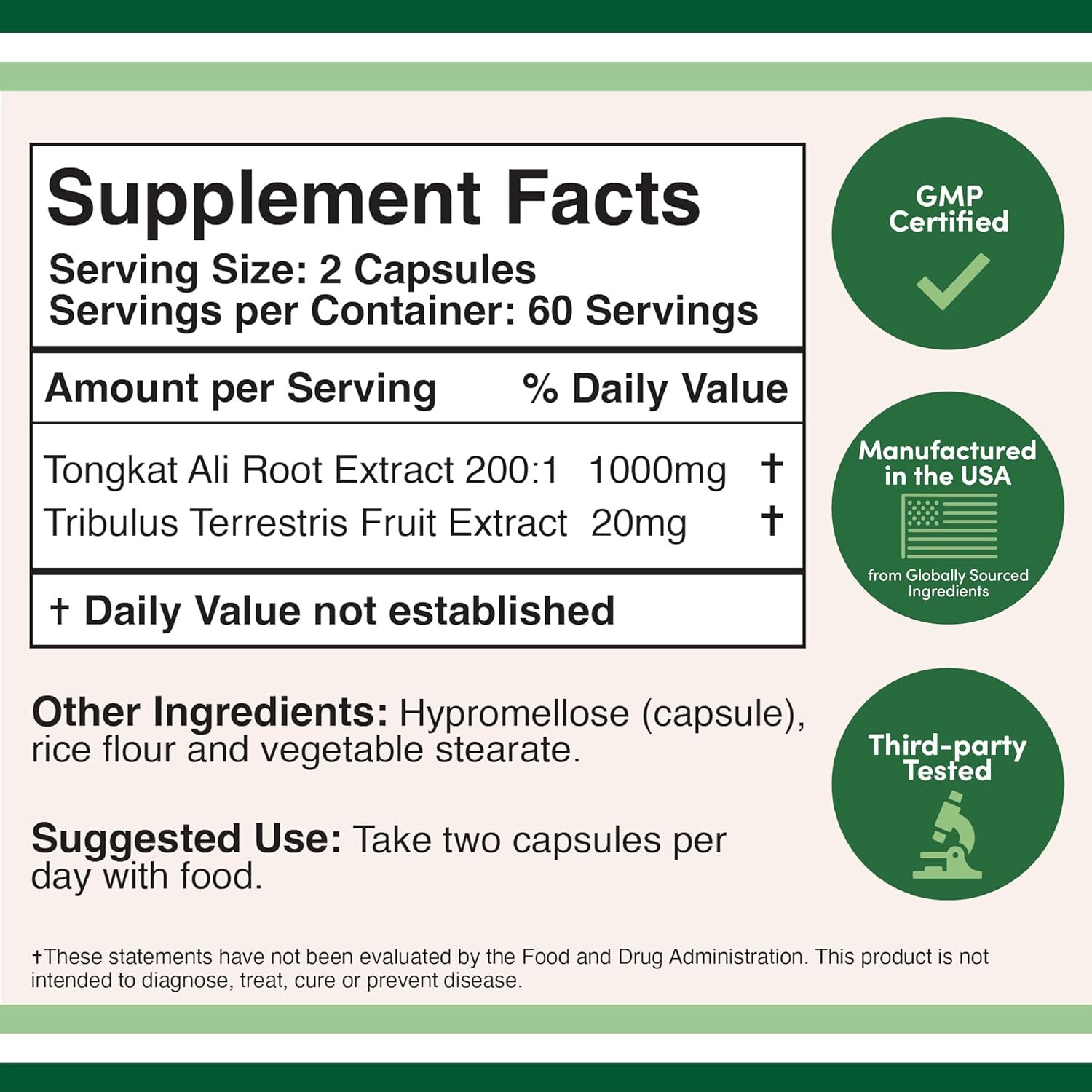 Tongkat Ali Complex Extract For Men - 120 Capsules, Eurycoma Longifolia & Tribulus, Endurance Boost, Weightlifting Support, Two-month Supply