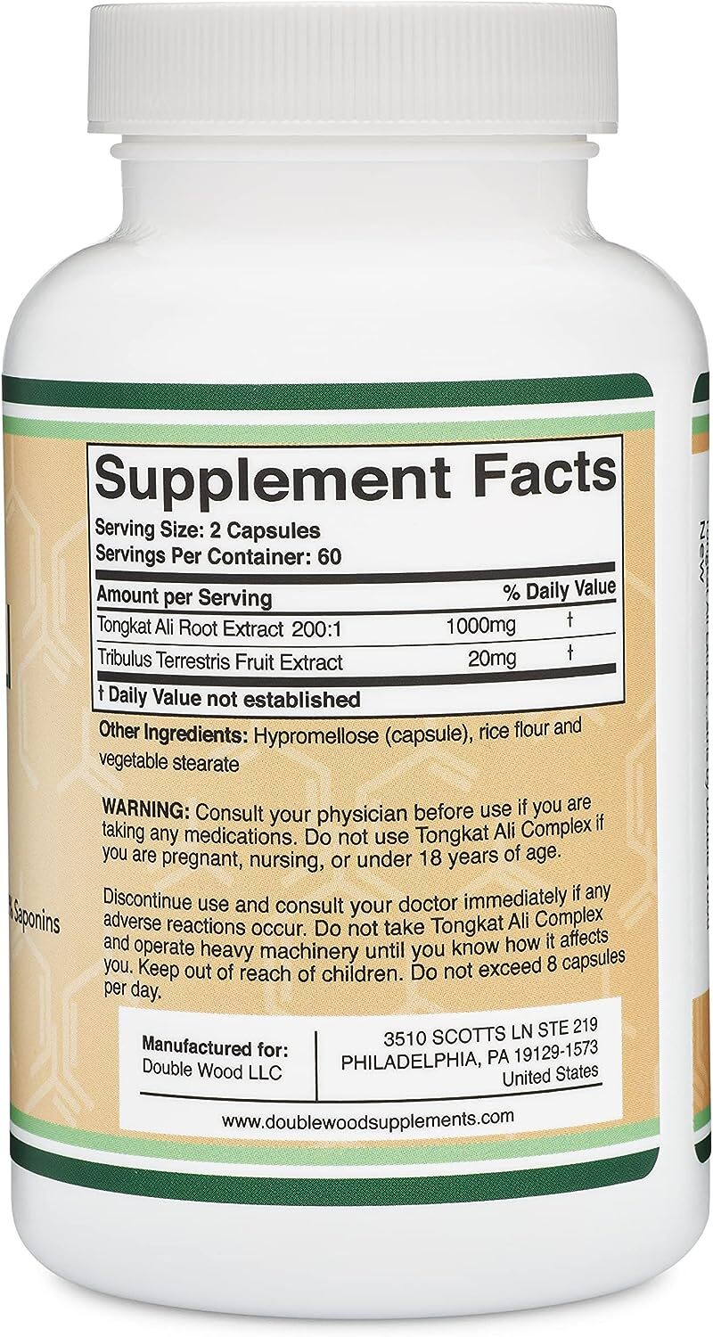 Tongkat Ali Complex Extract For Men - 120 Capsules, Eurycoma Longifolia & Tribulus, Endurance Boost, Weightlifting Support, Two-month Supply