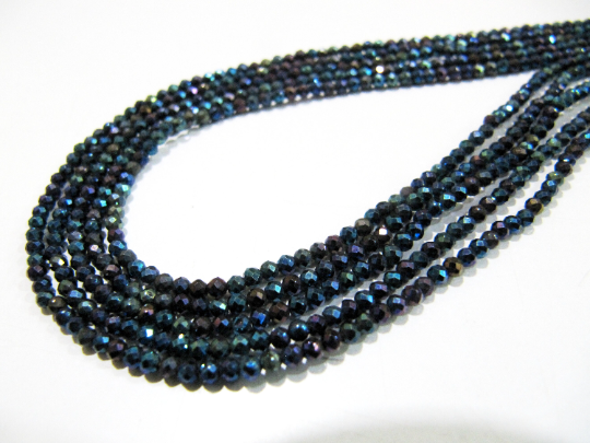 Natural Black Spinel 3mm Rondelle Faceted Beads Strand 13''long - Material: Stone