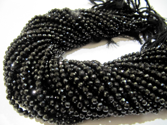 Natural Black Spinal Mystic Ab Silver Coated Rondelle Beads - 3-4 Mm Size 13 Inches Long Strand | Faceted Gemstone Jewelry Making Beads For Necklaces Earrings Bracelets