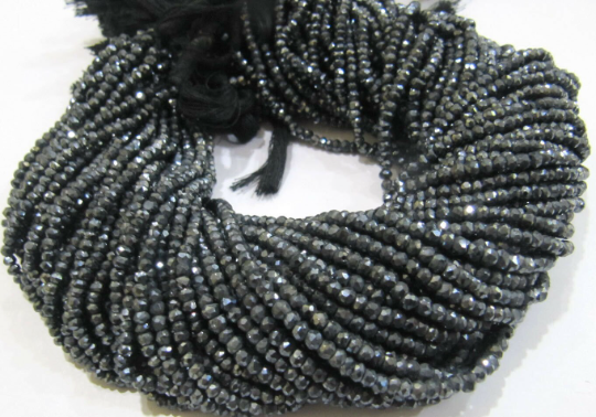 Natural Black Spinal Mystic Ab Silver Coated Rondelle Beads - 3-4 Mm Size 13 Inches Long Strand | Faceted Gemstone Jewelry Making Beads For Necklaces Earrings Bracelets