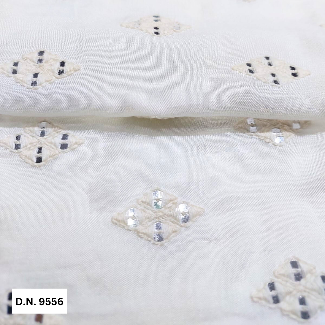 Allover Embroidered Motif Fabric On Cotton Fabric - Attributes: Comfortable & Soft