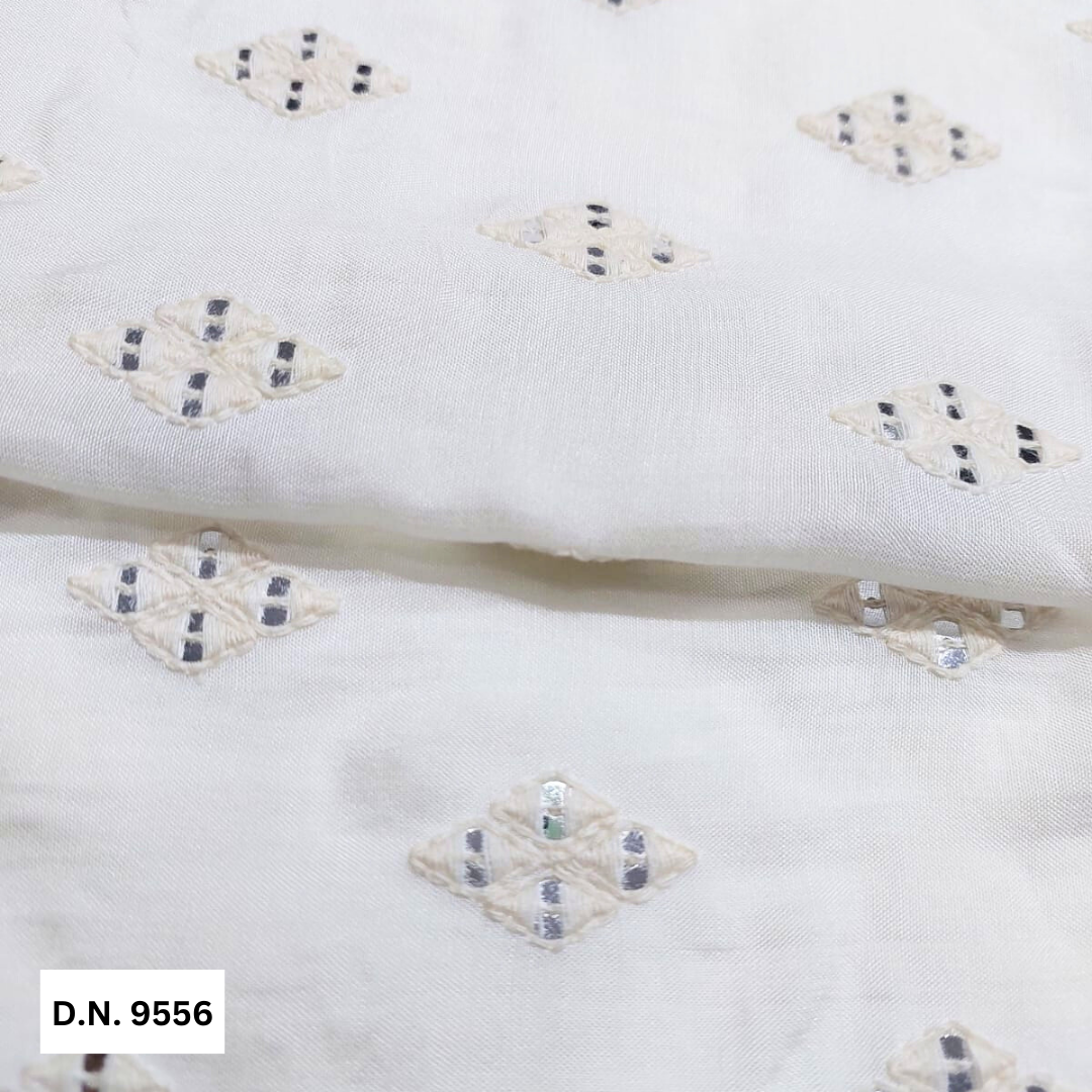 Allover Embroidered Motif Fabric On Cotton Fabric - Attributes: Comfortable & Soft