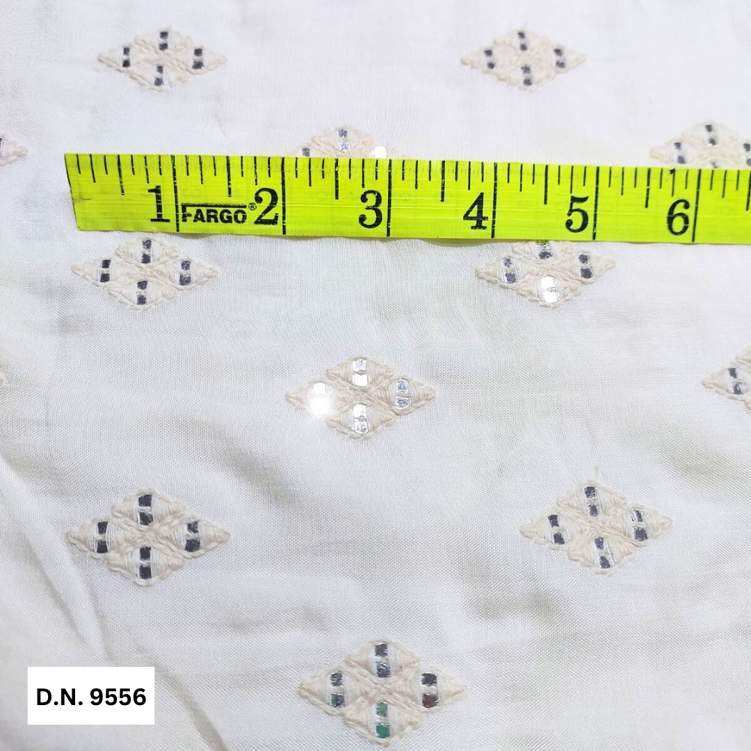 Allover Embroidered Motif Fabric On Cotton Fabric - Attributes: Comfortable & Soft